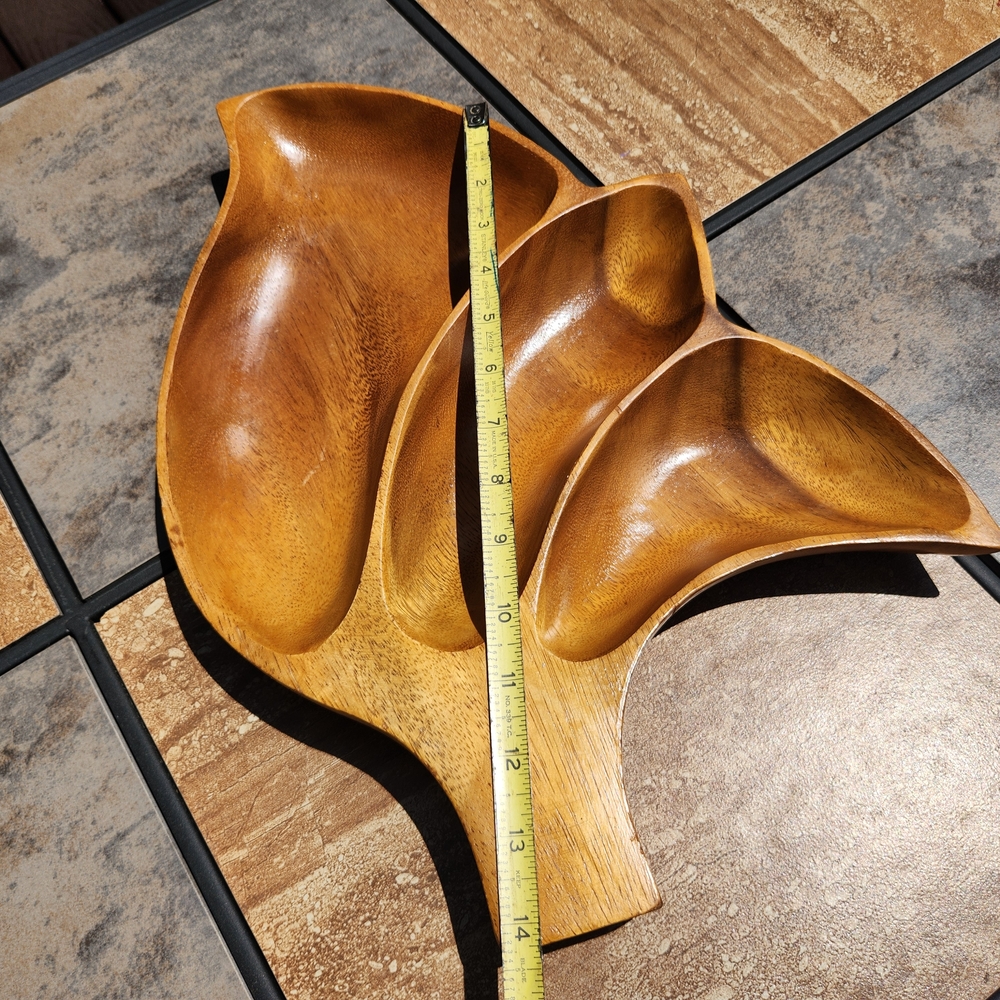 Vintage Monkey Pod Wood Leaf-Shaped Serving Tray - Picture 11 of 12